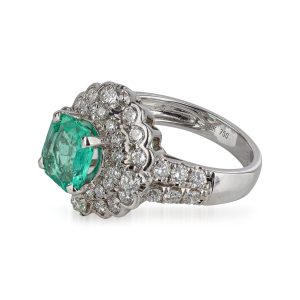 NATURAL EMERALD 1.50 CARAT & DIAMOND 1.47 CARAT 18k WHITE GOLD RING