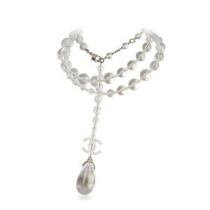 CHANEL 18S TRANSPARENT CRYSTAL BEAD CC LOGO TEARDROP NECKLACE / BELT